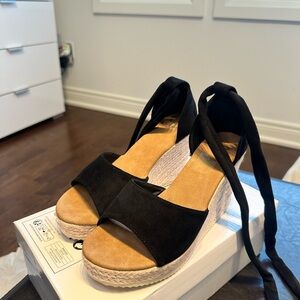 Black Lace Up Wedge Sandals